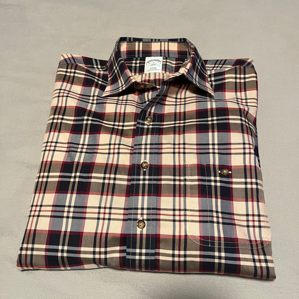 Brooks Brothers Classic Plaid Men's Shirt Large slim fit
